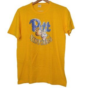 Vintage 80s University of Pitt Panthers Single Stitch Men L T Shirt Glitter